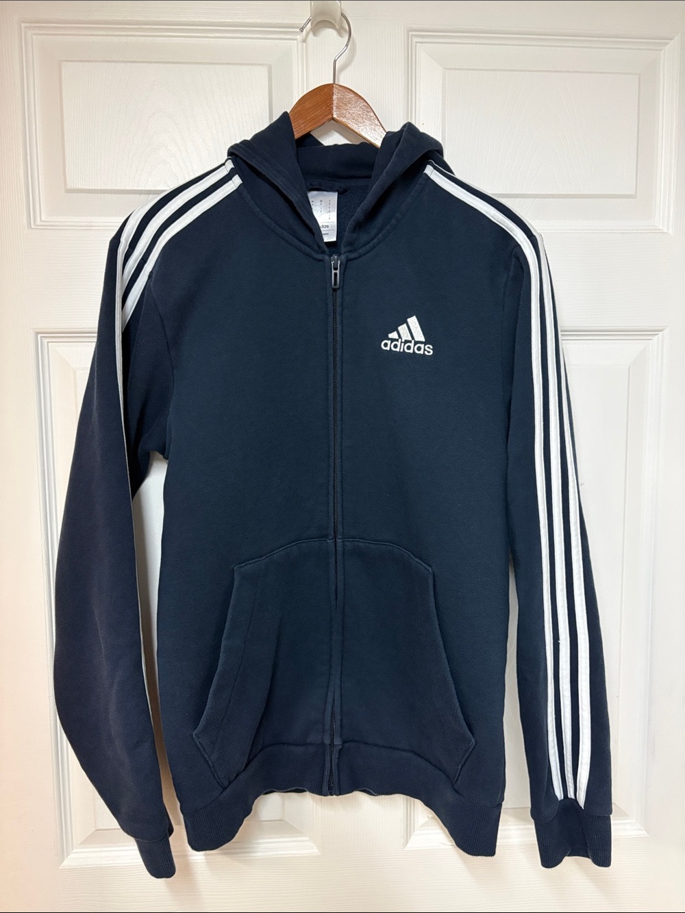 Adidas Navy 3-Stripes Full Zip Hoodie - Size S
